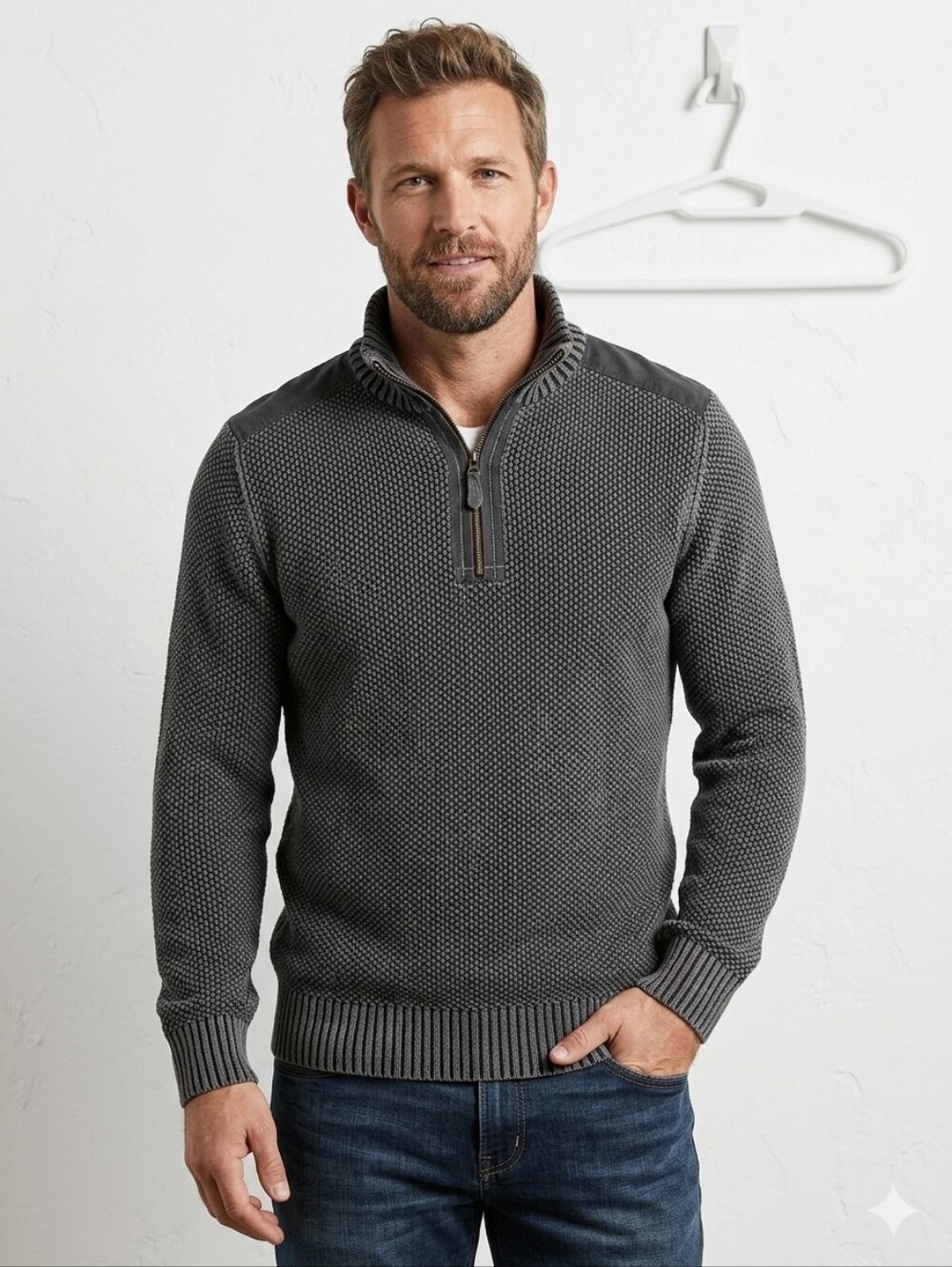 Carbon 2 Cobalt dark gray quarter-zip sweater-L #015